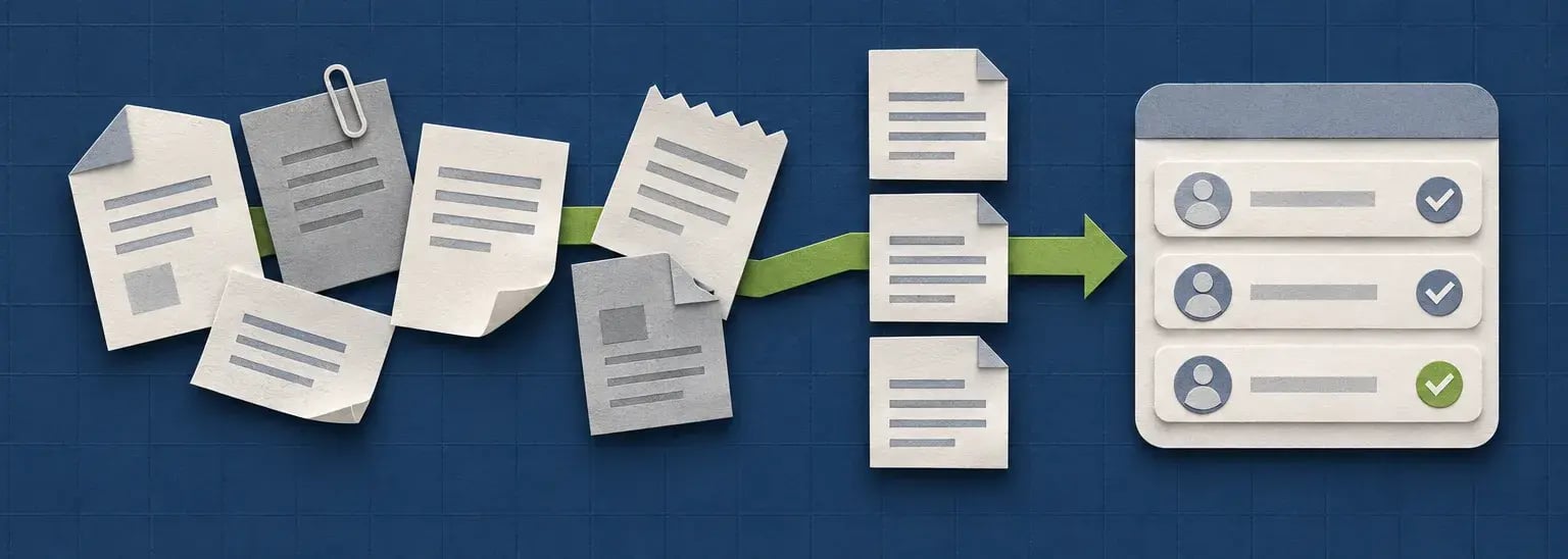 Loose paper request slips become an orderly electronic request panel.