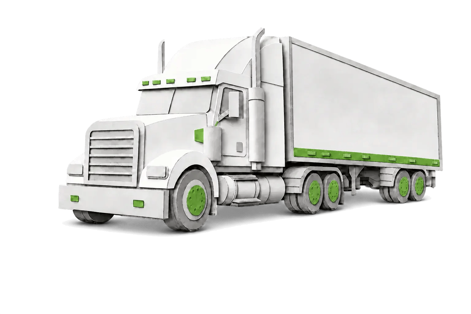 Layered-paper illustration of a semi truck and trailer