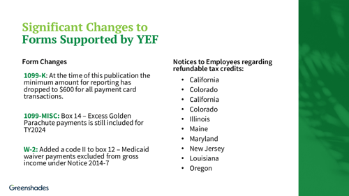 Changes to YEF Forms