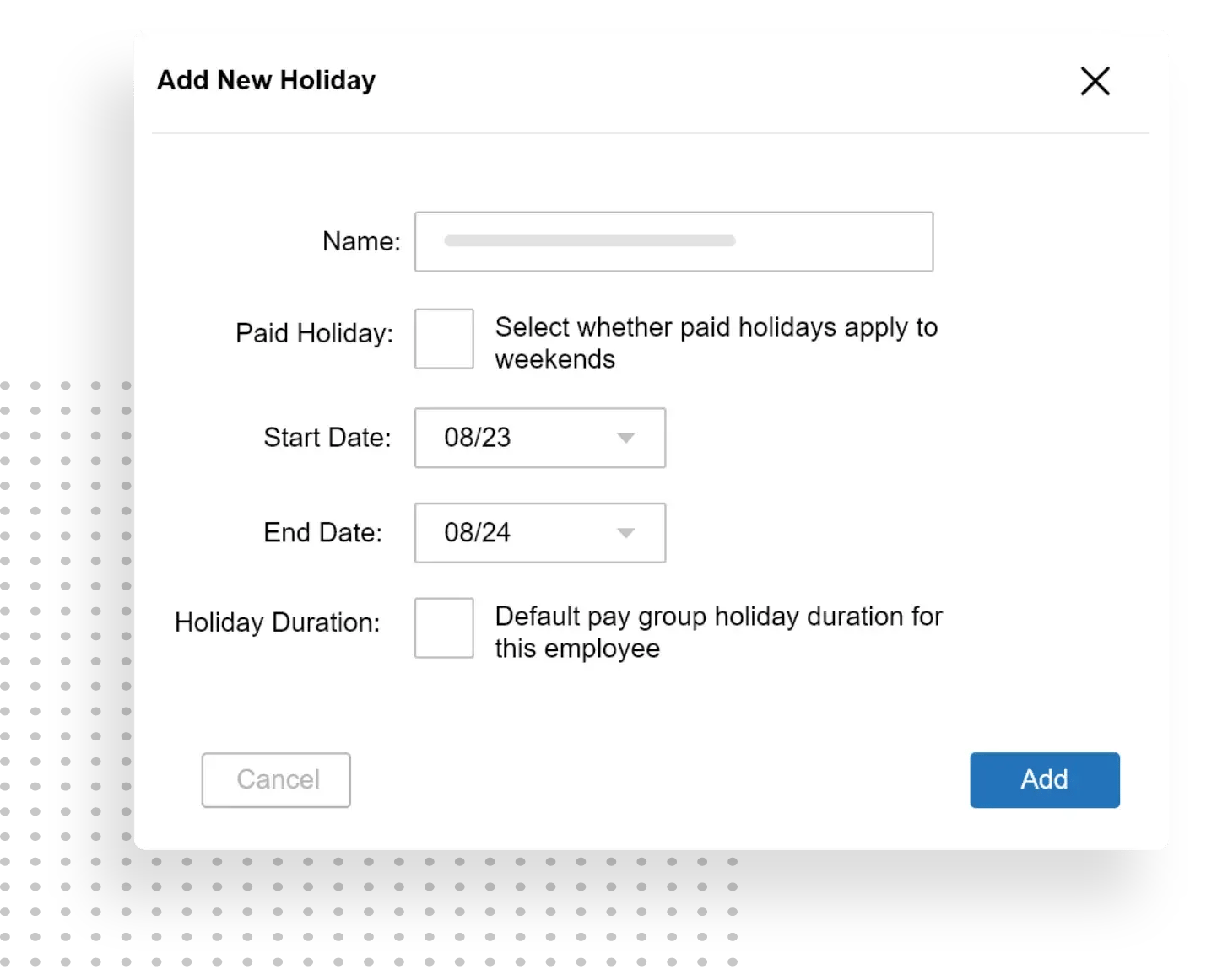 creating a custom holiday