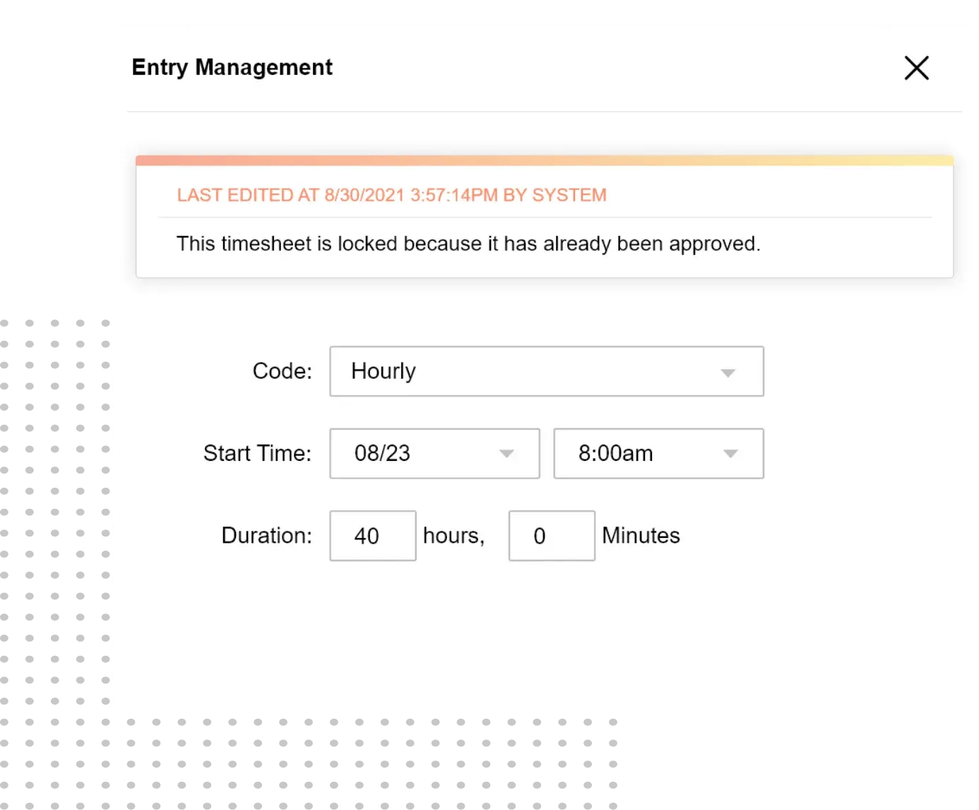 time entry has been approved mockup