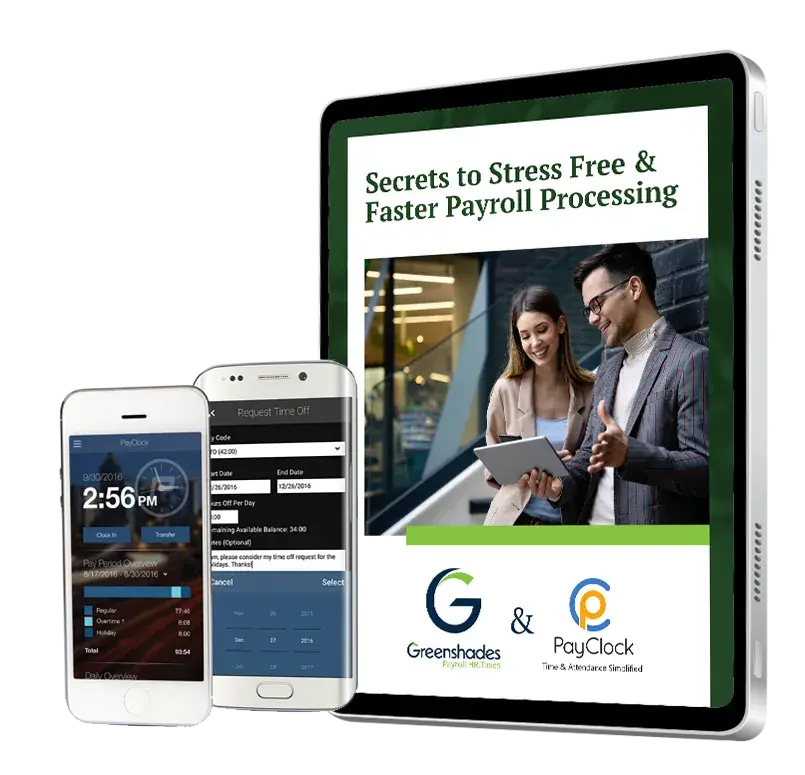 secrets to stress free payroll ebook cover with phone images