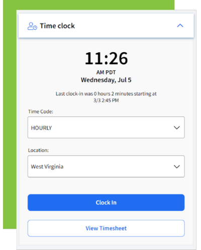 Mobile time clock in Greenshades