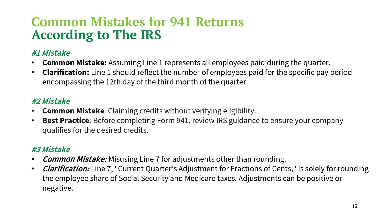 most common mistakes for 941 returns