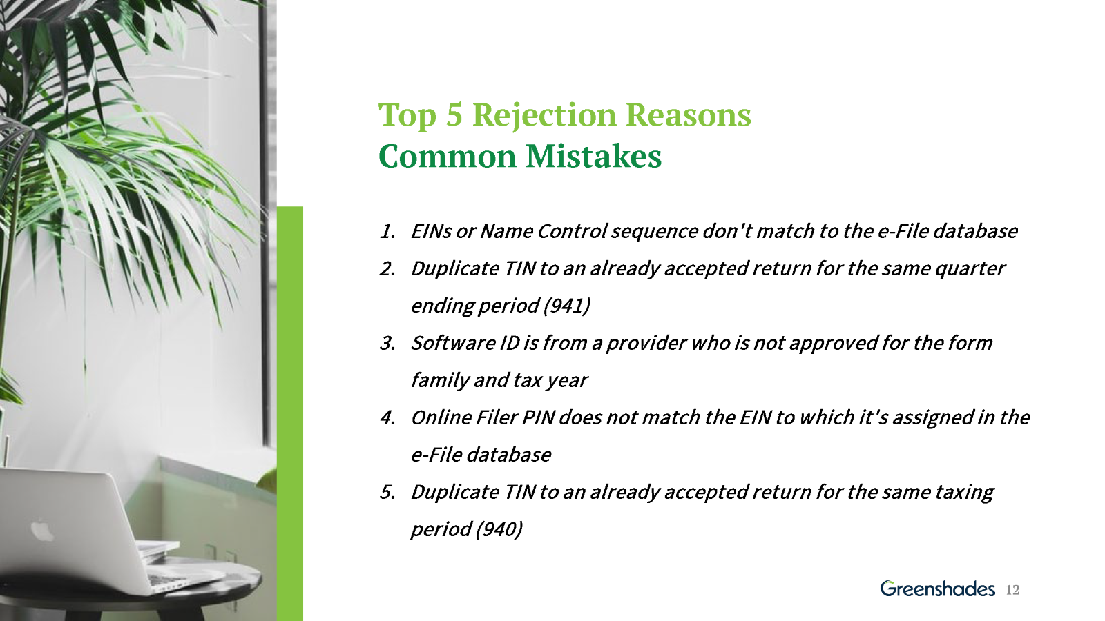 top 5 rejection reasons for IRS forms