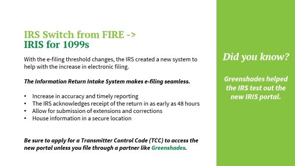 IRS switch from FIRE to IRIS