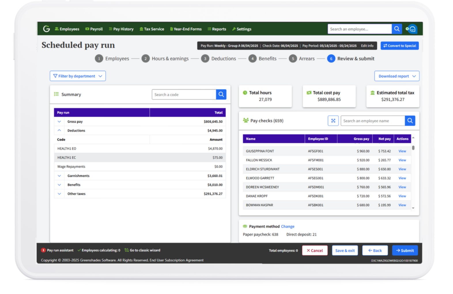 Scheduled Pay Run in Greenshades in Tablet Scheduled Pay Run in Greenshades in Tablet